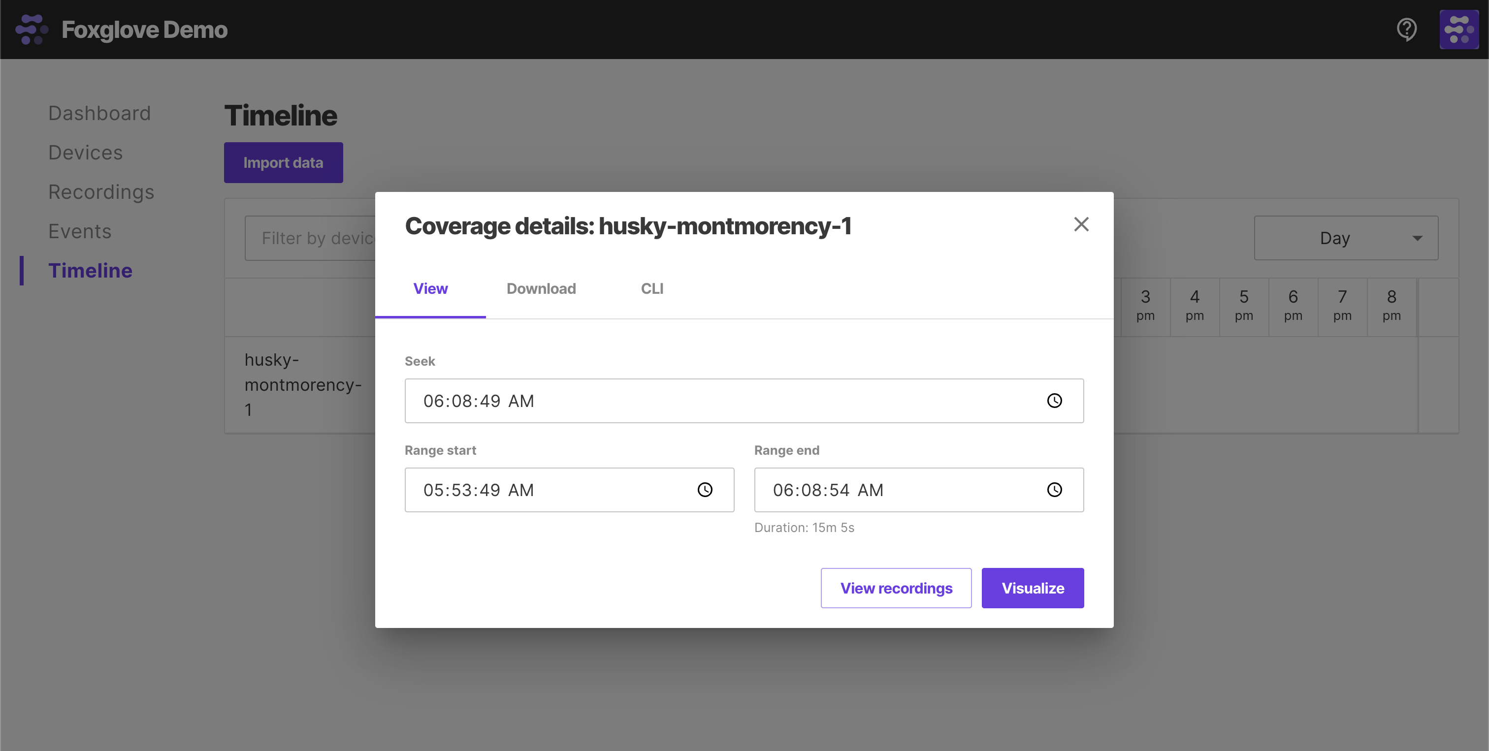 Visualize on Timeline page